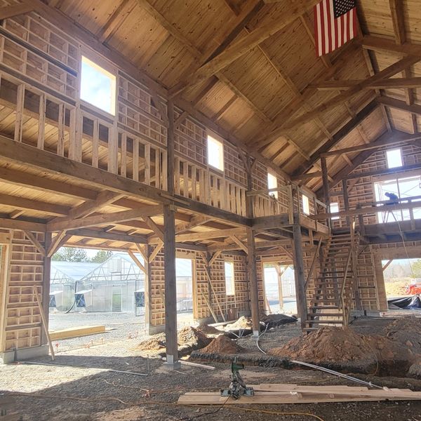 Timber-frame structure during rough-in
