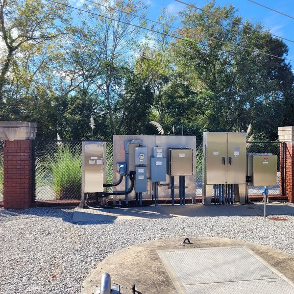 Outdoor switchgear on a gravel pad