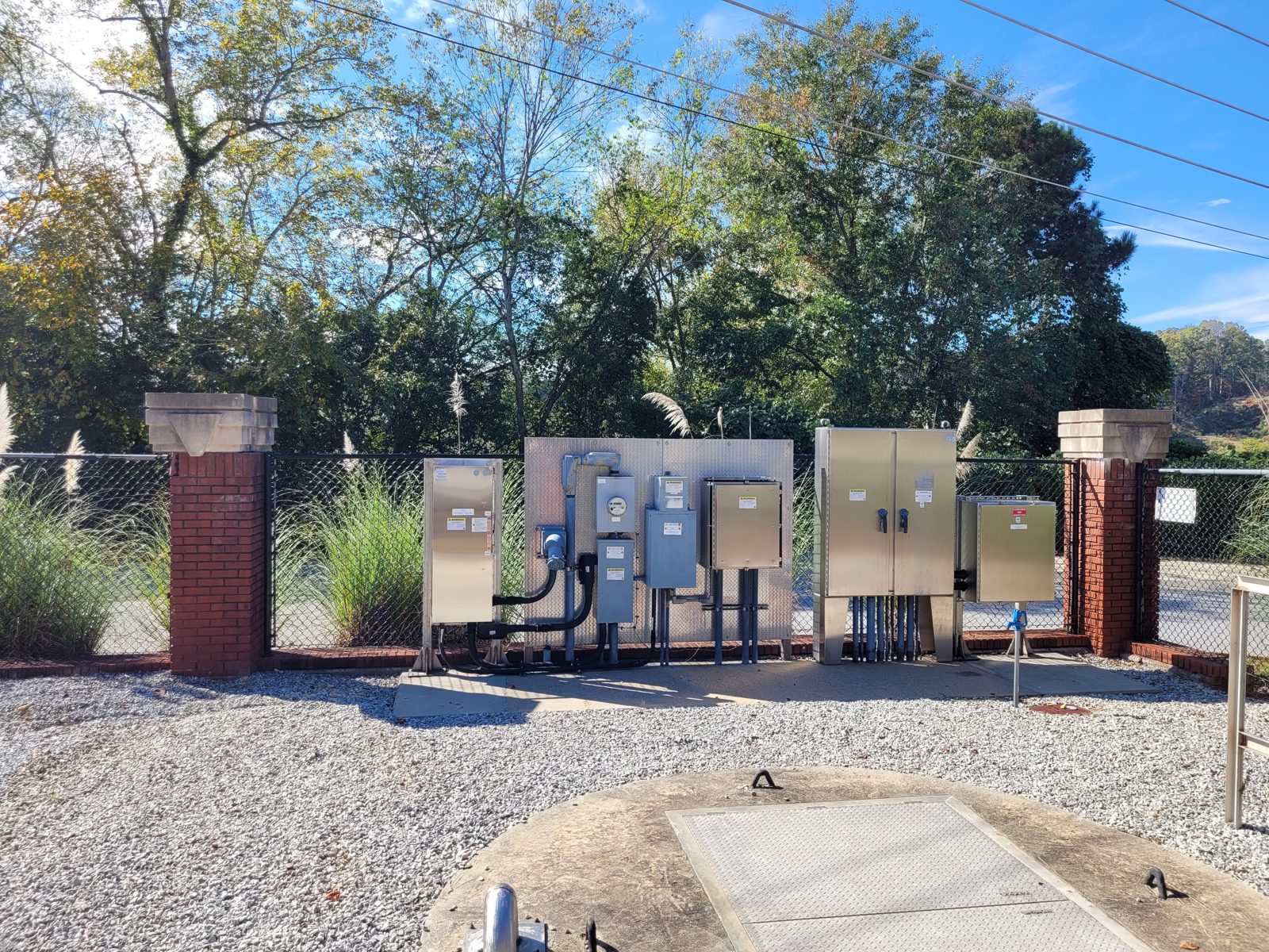 Outdoor switchgear on a gravel pad
